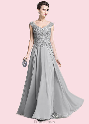 Mabel A-Line V-neck Floor-Length Chiffon Mother of the Bride Dress With Appliques Lace XXB126P0014974