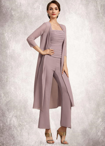 Evelin Jumpsuit/Pantsuit Square Neckline Ankle-Length Chiffon Mother of the Bride Dress With Ruffle XXB126P0014984