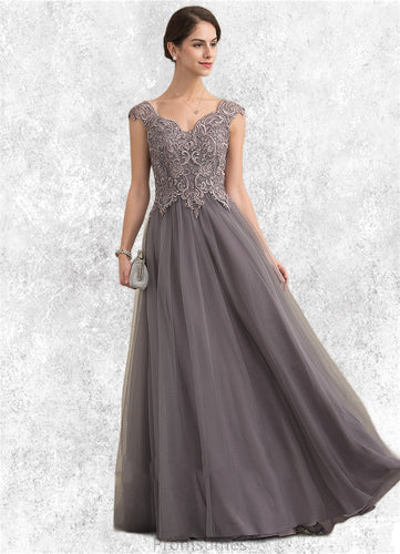 Zoey A-Line/Princess V-neck Floor-Length Tulle Lace Mother of the Bride Dress With Sequins XXB126P0014985