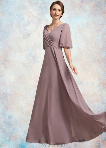 Averie A-Line V-neck Floor-Length Chiffon Mother of the Bride Dress With Ruffle XXB126P0014992
