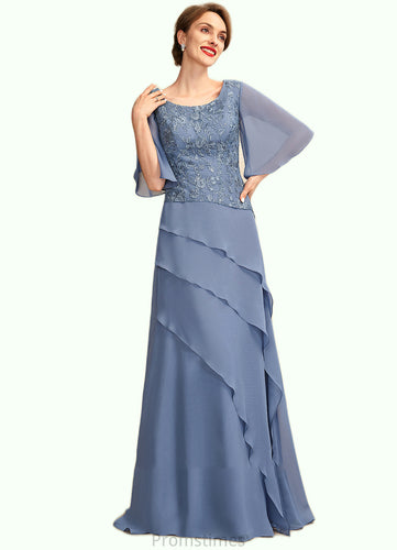 Jo A-Line Scoop Neck Floor-Length Chiffon Lace Mother of the Bride Dress With Sequins Cascading Ruffles XXB126P0014997