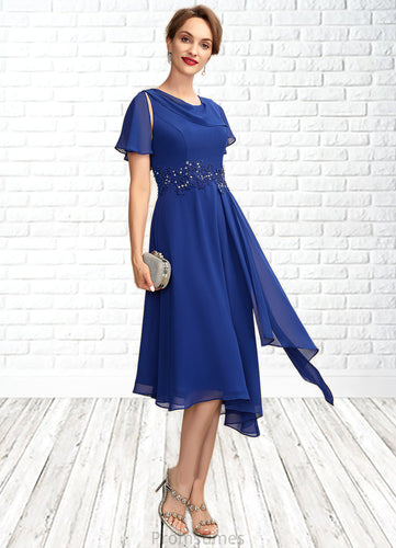 Camryn A-Line Scoop Neck Asymmetrical Chiffon Mother of the Bride Dress With Beading Appliques Lace Cascading Ruffles XXB126P0014998