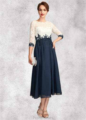 Harley A-Line Scoop Neck Tea-Length Chiffon Lace Mother of the Bride Dress XXB126P0015002