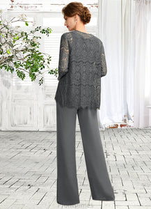 Mariam Jumpsuit/Pantsuit Scoop Neck Floor-Length Chiffon Lace Mother of the Bride Dress XXB126P0015006