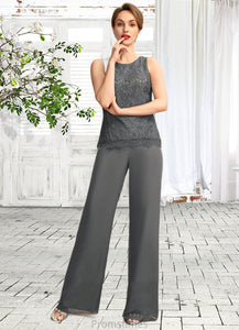 Mariam Jumpsuit/Pantsuit Scoop Neck Floor-Length Chiffon Lace Mother of the Bride Dress XXB126P0015006