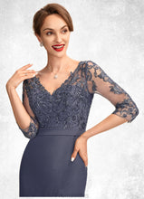 Load image into Gallery viewer, Macy Trumpet/Mermaid V-neck Asymmetrical Chiffon Lace Mother of the Bride Dress With Sequins Cascading Ruffles XXB126P0015007