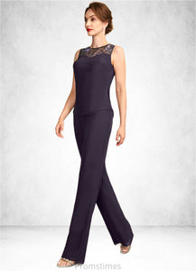 Stacy Jumpsuit/Pantsuit Scoop Neck Floor-Length Chiffon Lace Mother of the Bride Dress With Sequins XXB126P0015010