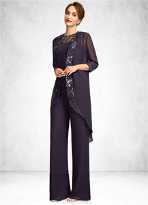 Stacy Jumpsuit/Pantsuit Scoop Neck Floor-Length Chiffon Lace Mother of the Bride Dress With Sequins XXB126P0015010