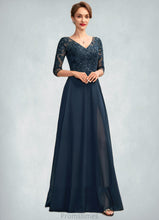 Load image into Gallery viewer, Isabela A-Line V-neck Floor-Length Chiffon Lace Mother of the Bride Dress With Sequins Split Front XXB126P0015014