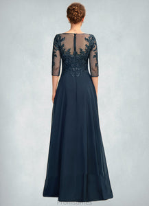 Isabela A-Line V-neck Floor-Length Chiffon Lace Mother of the Bride Dress With Sequins Split Front XXB126P0015014