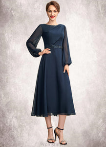 Aubrey A-Line Scoop Neck Tea-Length Chiffon Mother of the Bride Dress With Beading Sequins XXB126P0015018