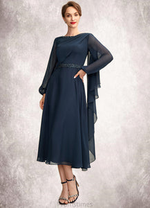 Aubrey A-Line Scoop Neck Tea-Length Chiffon Mother of the Bride Dress With Beading Sequins XXB126P0015018