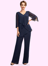 Load image into Gallery viewer, Lorna Jumpsuit/Pantsuit V-neck Floor-Length Chiffon Mother of the Bride Dress With Cascading Ruffles XXB126P0015019