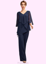 Load image into Gallery viewer, Lorna Jumpsuit/Pantsuit V-neck Floor-Length Chiffon Mother of the Bride Dress With Cascading Ruffles XXB126P0015019
