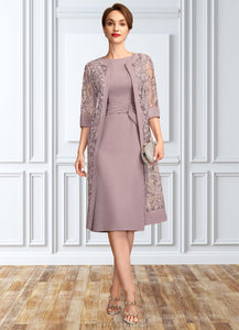 Kennedy Sheath/Column Scoop Neck Knee-Length Chiffon Mother of the Bride Dress With Ruffle Sequins XXB126P0015023