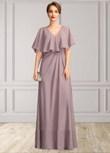 Load image into Gallery viewer, Violet A-Line V-neck Floor-Length Chiffon Mother of the Bride Dress With Ruffle XXB126P0015026