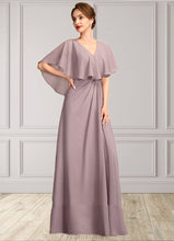 Load image into Gallery viewer, Violet A-Line V-neck Floor-Length Chiffon Mother of the Bride Dress With Ruffle XXB126P0015026