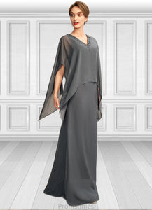 Pearl A-line V-Neck Floor-Length Chiffon Mother of the Bride Dress With Beading Sequins XXB126P0015031