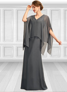 Pearl A-line V-Neck Floor-Length Chiffon Mother of the Bride Dress With Beading Sequins XXB126P0015031