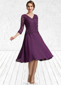 Aurora A-Line V-neck Knee-Length Chiffon Lace Mother of the Bride Dress With Beading Sequins XXB126P0015035