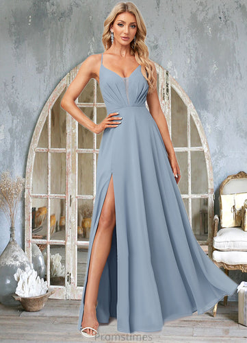 Hilda A-line V-Neck Floor-Length Chiffon Bridesmaid Dress XXBP0022577