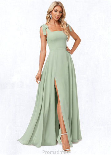 Louisa A-line Square Floor-Length Chiffon Bridesmaid Dress With Bow XXBP0022588