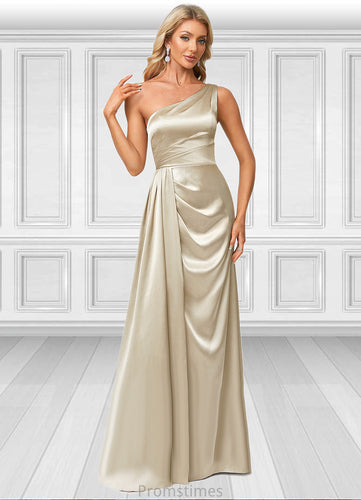 Cameron A-line One Shoulder Floor-Length Stretch Satin Bridesmaid Dress With Ruffle XXBP0022614