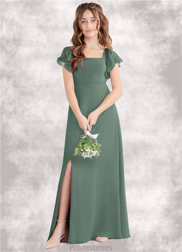Shyla A-Line Bow Chiffon Floor-Length Junior Bridesmaid Dress Eucalyptus XXBP0022847