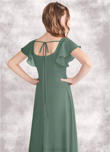 Shyla A-Line Bow Chiffon Floor-Length Junior Bridesmaid Dress Eucalyptus XXBP0022847