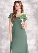 Load image into Gallery viewer, Shyla A-Line Bow Chiffon Floor-Length Junior Bridesmaid Dress Eucalyptus XXBP0022847