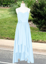 Load image into Gallery viewer, Fatima A-Line Ruched Chiffon Asymmetrical Junior Bridesmaid Dress Sky Blue XXBP0022848