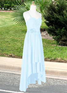 Fatima A-Line Ruched Chiffon Asymmetrical Junior Bridesmaid Dress Sky Blue XXBP0022848