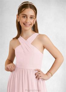 Pat A-Line Pleated Chiffon Floor-Length Junior Bridesmaid Dress Blushing Pink XXBP0022849