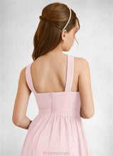 Load image into Gallery viewer, Pat A-Line Pleated Chiffon Floor-Length Junior Bridesmaid Dress Blushing Pink XXBP0022849