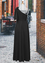 Load image into Gallery viewer, Elaine A-Line Bow Chiffon Floor-Length Junior Bridesmaid Dress black XXBP0022850