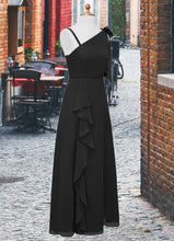 Load image into Gallery viewer, Elaine A-Line Bow Chiffon Floor-Length Junior Bridesmaid Dress black XXBP0022850