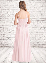 Load image into Gallery viewer, Sienna A-Line Floral Chiffon Floor-Length Junior Bridesmaid Dress Blushing Pink XXBP0022851