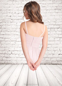 Sienna A-Line Floral Chiffon Floor-Length Junior Bridesmaid Dress Blushing Pink XXBP0022851