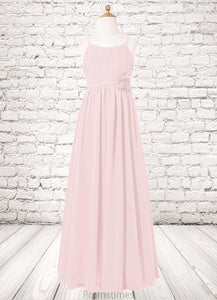Sienna A-Line Floral Chiffon Floor-Length Junior Bridesmaid Dress Blushing Pink XXBP0022851