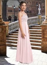 Load image into Gallery viewer, Abbigail A-Line Lace Chiffon Floor-Length Junior Bridesmaid Dress Blushing Pink XXBP0022853