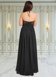Cali A-Line Lace Chiffon Asymmetrical Junior Bridesmaid Dress black XXBP0022855