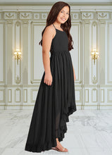 Load image into Gallery viewer, Cali A-Line Lace Chiffon Asymmetrical Junior Bridesmaid Dress black XXBP0022855