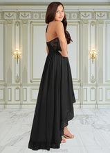 Load image into Gallery viewer, Cali A-Line Lace Chiffon Asymmetrical Junior Bridesmaid Dress black XXBP0022855