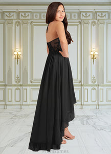 Cali A-Line Lace Chiffon Asymmetrical Junior Bridesmaid Dress black XXBP0022855