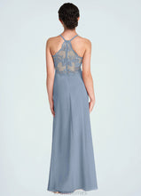 Load image into Gallery viewer, Saniyah A-Line Lace Chiffon Floor-Length Junior Bridesmaid Dress dusty blue XXBP0022860