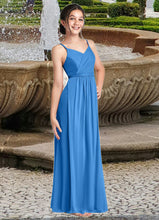 Load image into Gallery viewer, Rayna Pleated Mesh Floor-Length Junior Bridesmaid Dress Blue Jay XXBP0022861