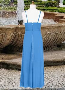 Rayna Pleated Mesh Floor-Length Junior Bridesmaid Dress Blue Jay XXBP0022861