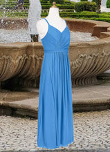 Load image into Gallery viewer, Rayna Pleated Mesh Floor-Length Junior Bridesmaid Dress Blue Jay XXBP0022861