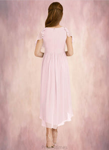 Emma A-Line Ruched Chiffon Asymmetrical Junior Bridesmaid Dress Blushing Pink XXBP0022862