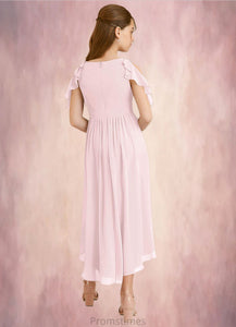 Emma A-Line Ruched Chiffon Asymmetrical Junior Bridesmaid Dress Blushing Pink XXBP0022862